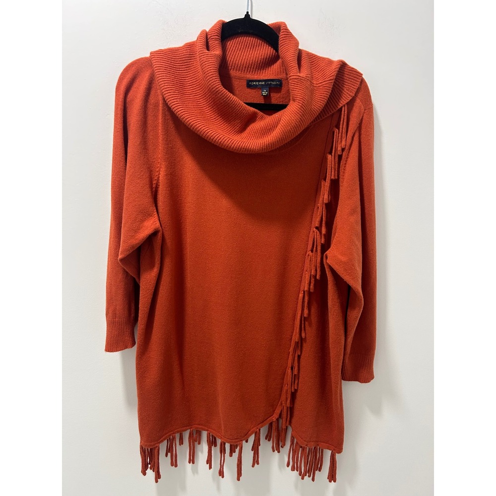 Adrienne Vittadini Burnt Orange Fringe Cowl Neck Sweater 2X VS64187X Boho Knit